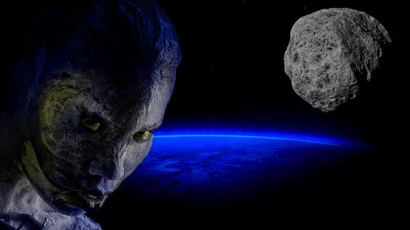 Alien Face with Asteroid