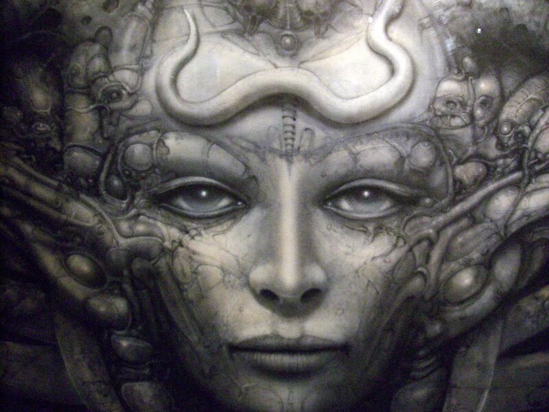 alien face with mechanical details