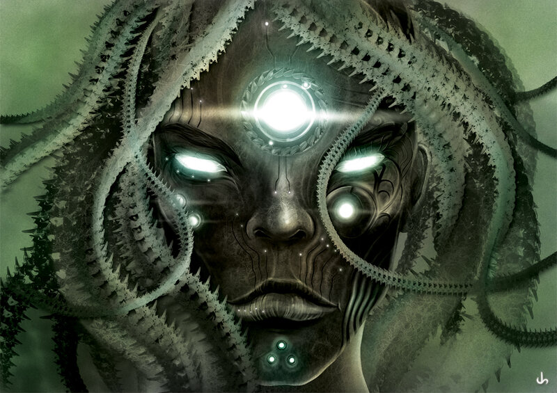Alien Face with Tentacles — Green