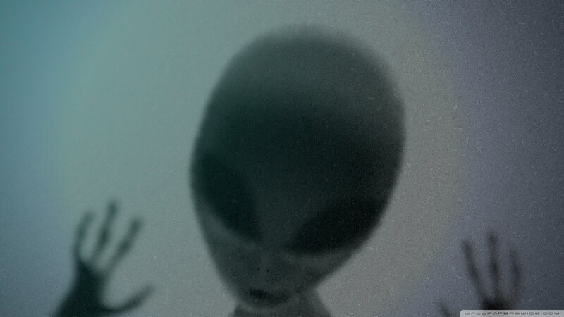 Alien Figure Behind Glass — Gray, Mysterious