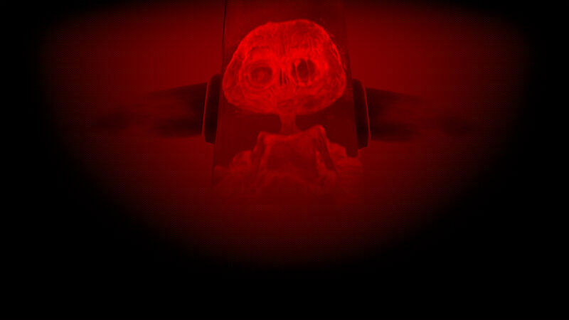 Alien Figure in Red Light