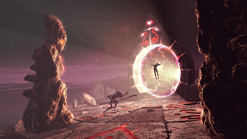 alien figure near glowing portal