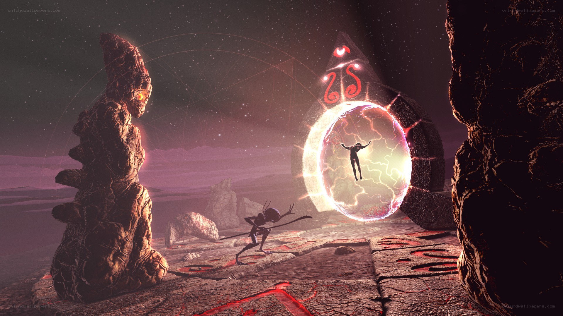alien figure near glowing portal