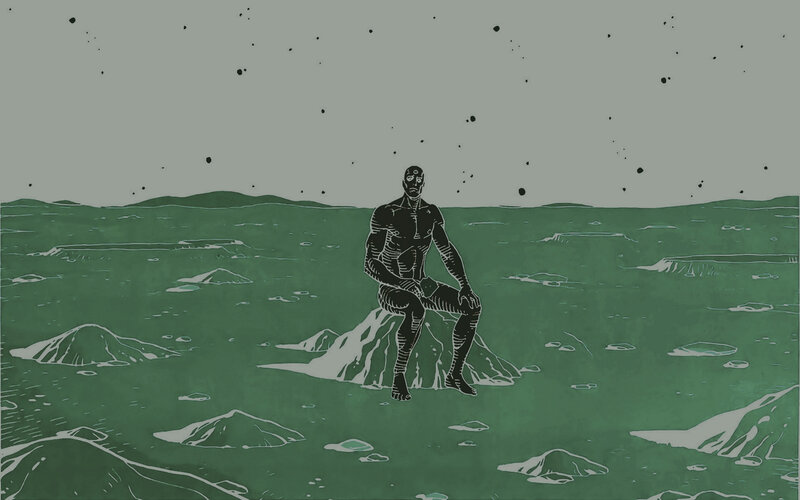alien figure on green planet