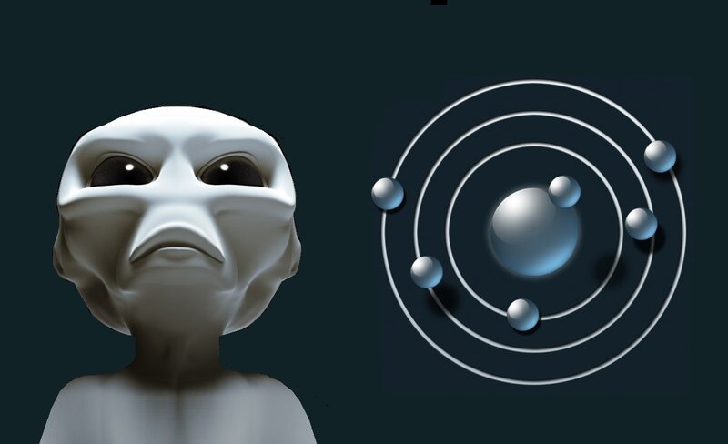 Alien Figure with Atom Model