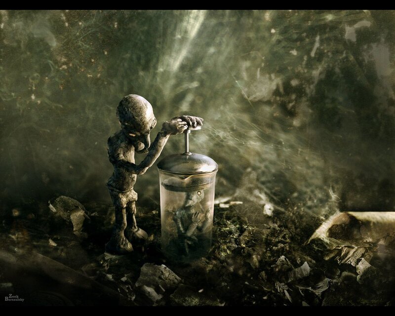 Alien figure with containment jar