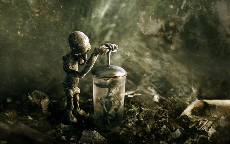 alien figure with jar