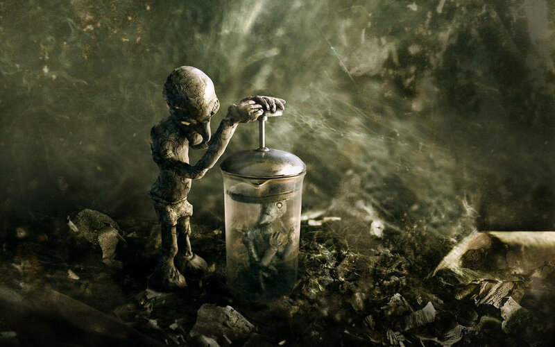 alien figure with jar