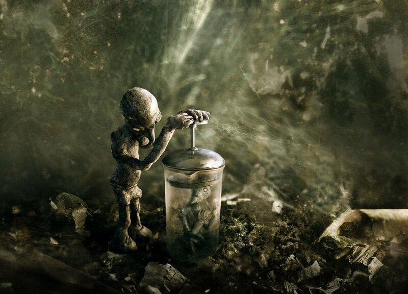 alien figure with jar