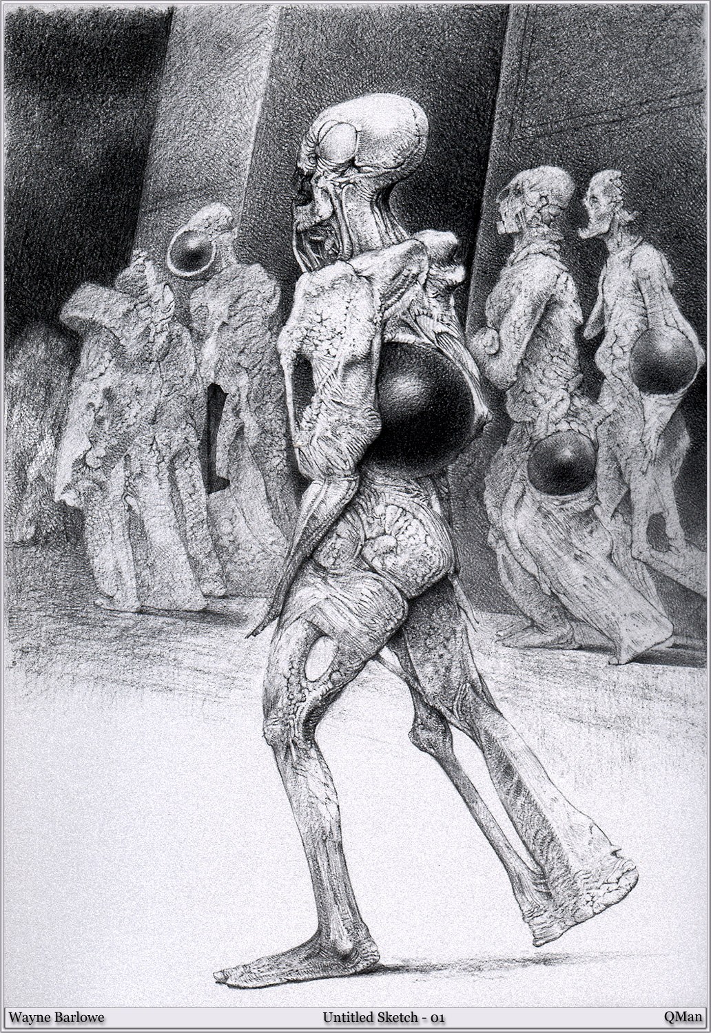 Alien figures in a dark corridor