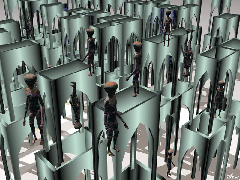 alien figures in a maze