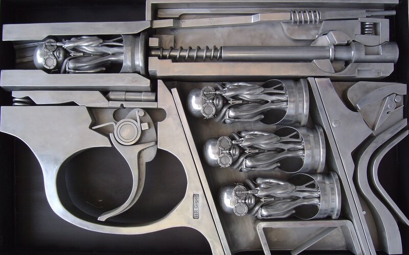 Alien Figures in Gun — Silver, Dystopian