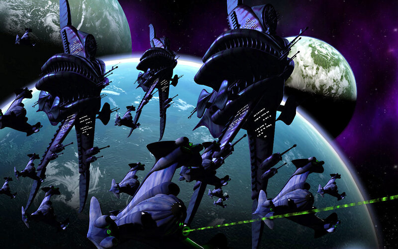 Alien fleet in space