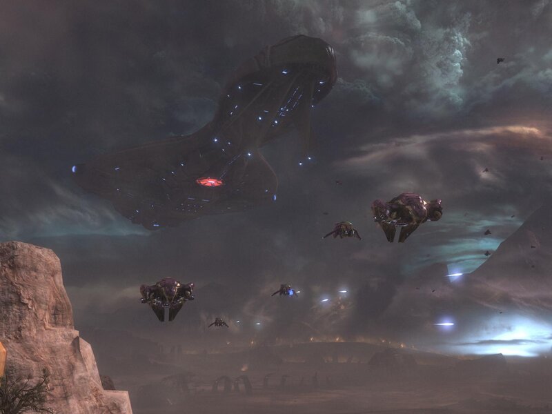 Alien fleet over alien planet