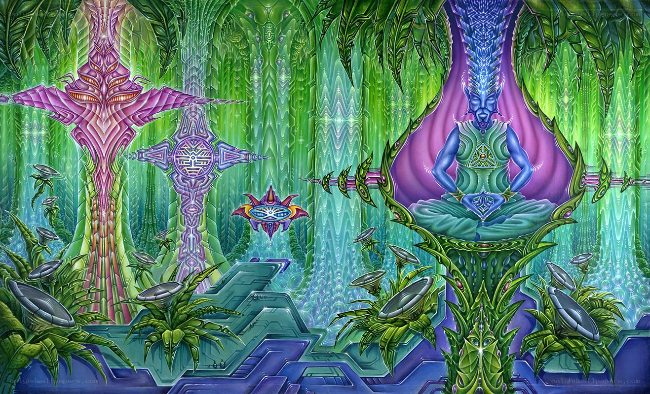 alien forest with meditating figure