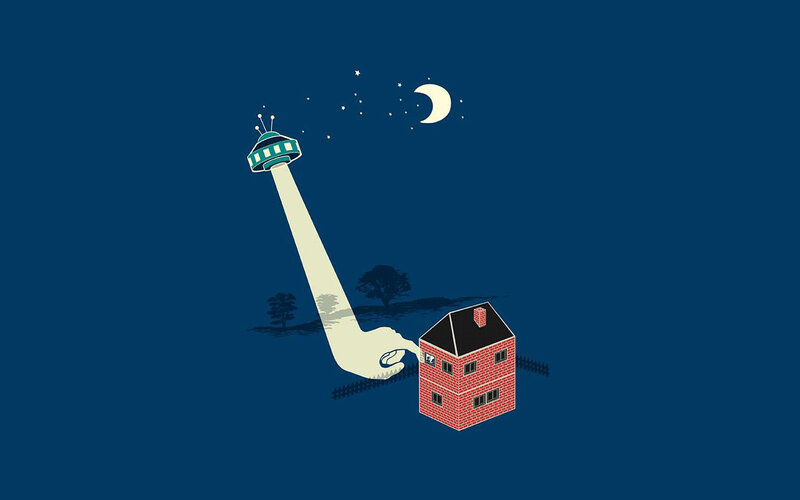 alien hand holding house