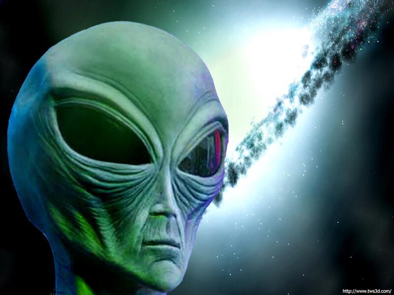 alien head against galaxy