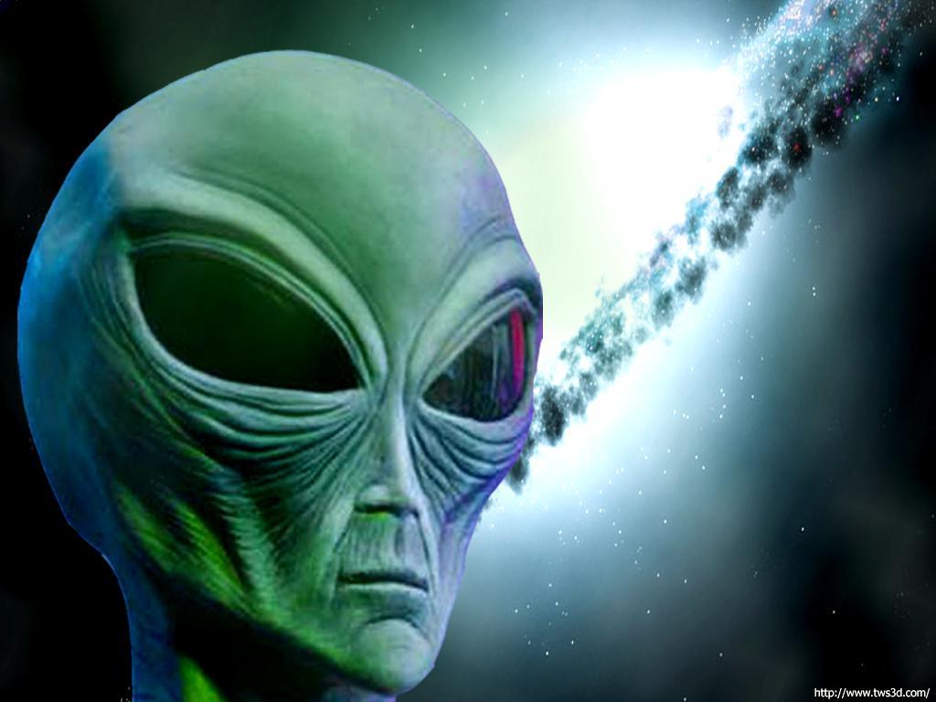 alien head against galaxy