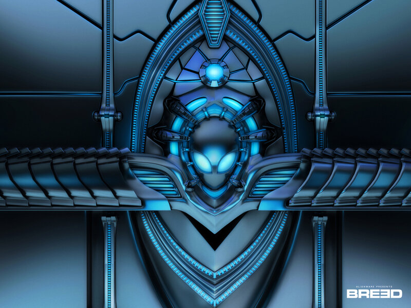 alien head in futuristic structure