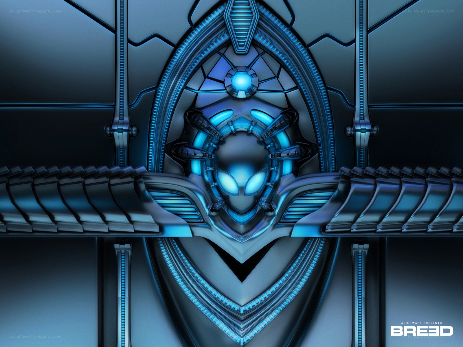 alien head in futuristic structure