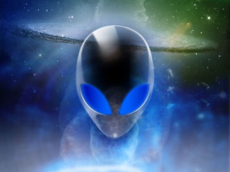 Alien Head in Space — Blue, Cosmic, Digital Art