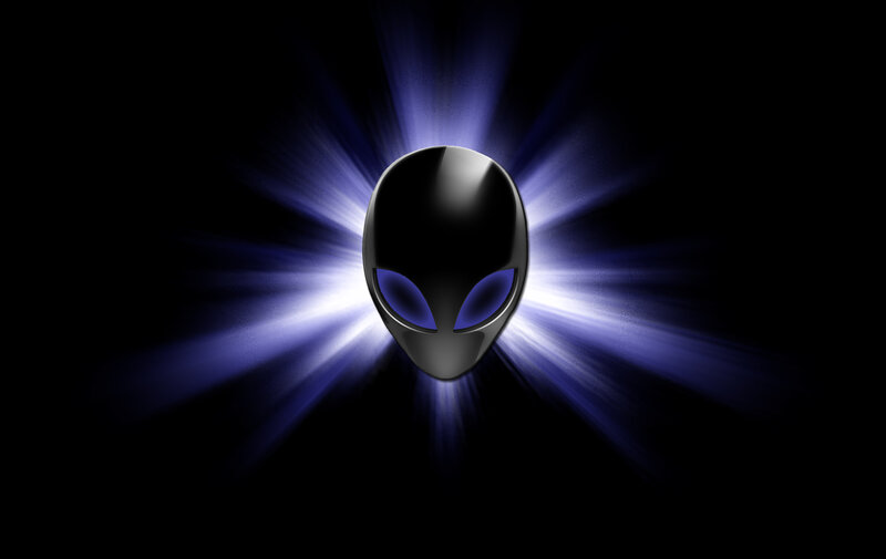 Alien Head Logo — Black, Dramatic, Digital Art, Light Rays
