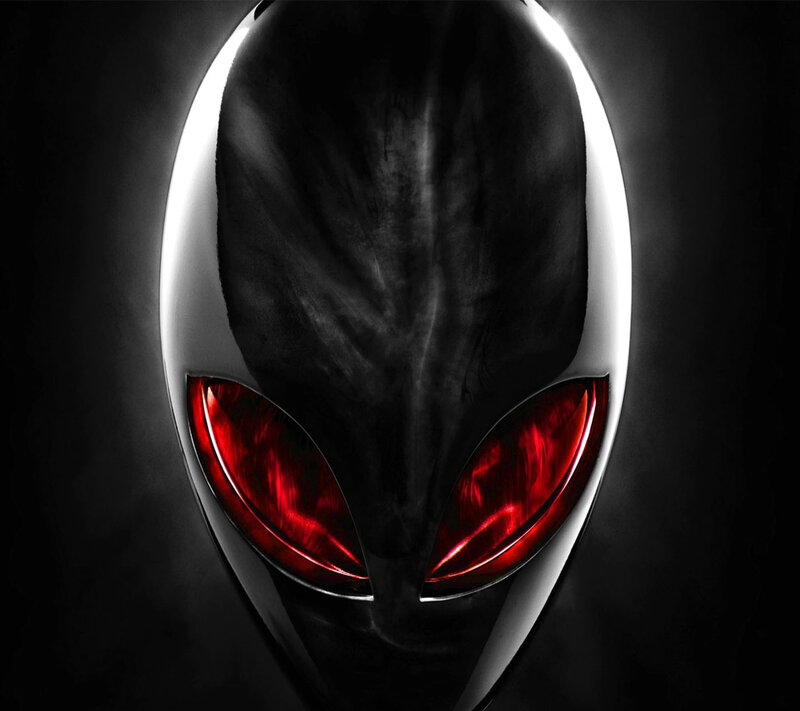 Alien Head Logo — Black, Dramatic, Digital Art, Red Eyes, Black Background