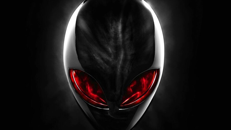 Alien Head Logo — Black, Dramatic, Digital Art, Red Eyes