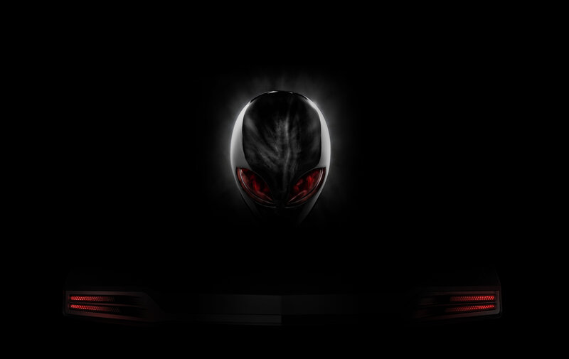 Alien Head Logo — Black, Dramatic, Digital Art, Red Lights, Dark Background