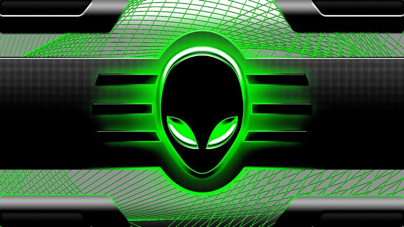 Alien Head Logo — Black, Futuristic, Digital Art, Green Light