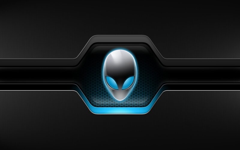 Alien Head Logo — Black, Futuristic, Digital Art, Hexagonal Pattern, Blue Light, Blue