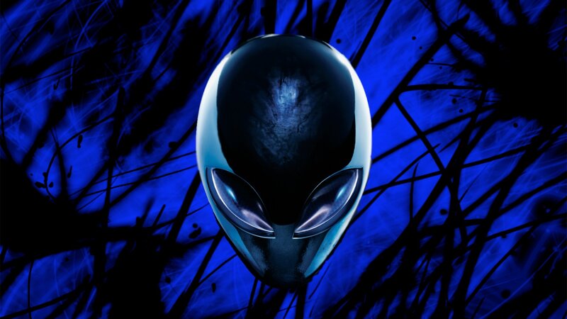 Alien Head Logo — Blue, Dramatic, Digital Art, Blue Background