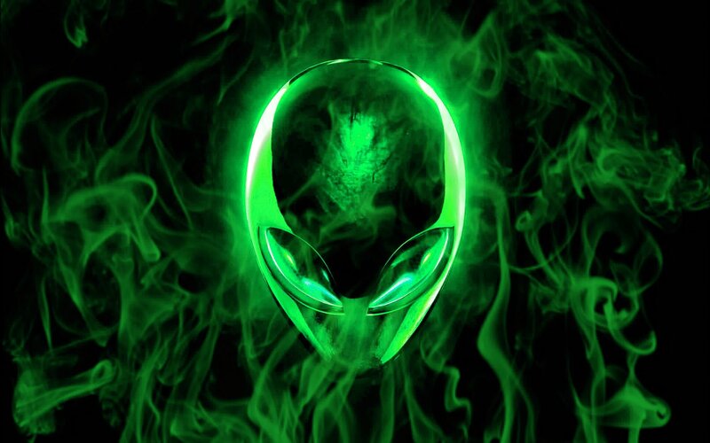 Alien Head Logo — Green, Dramatic, Digital Art, Smoke