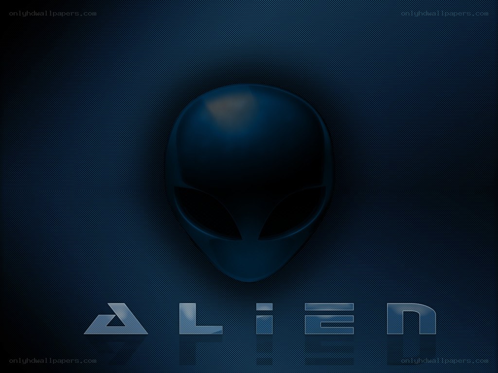 Alien head logo on blue background