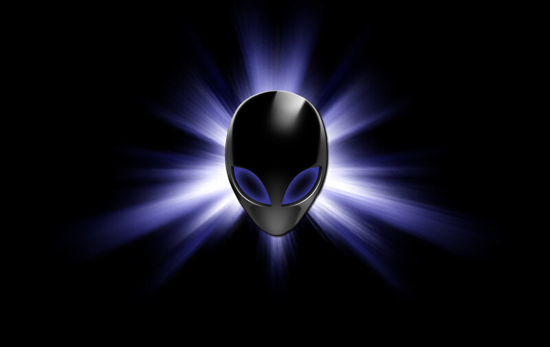 Alien head logo with blue light
