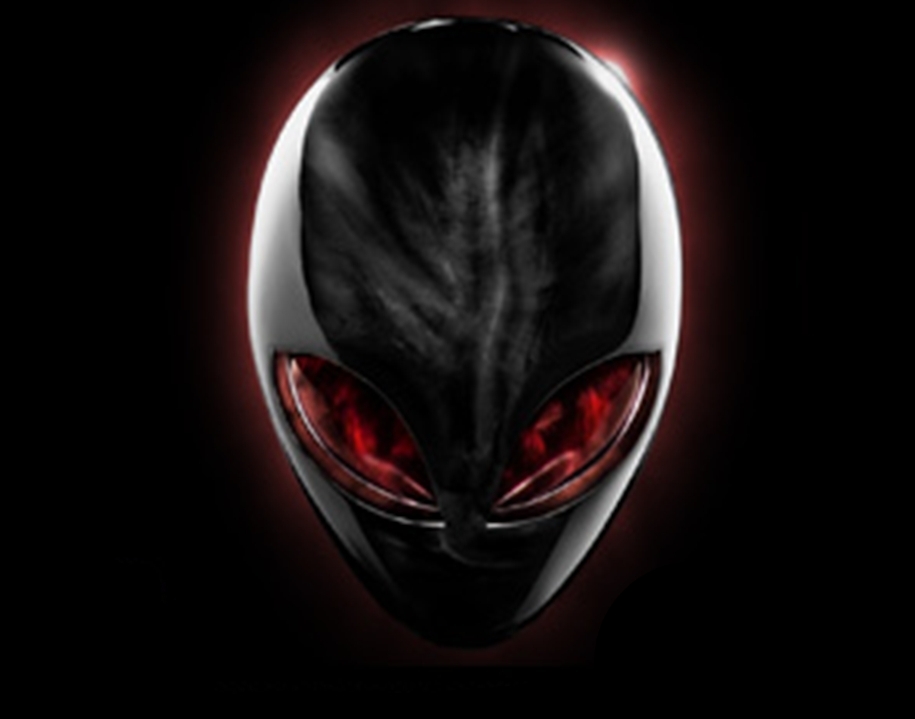 Alien head logo with red eyes
