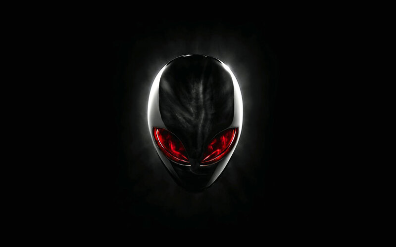 Alien head logo with red eyes