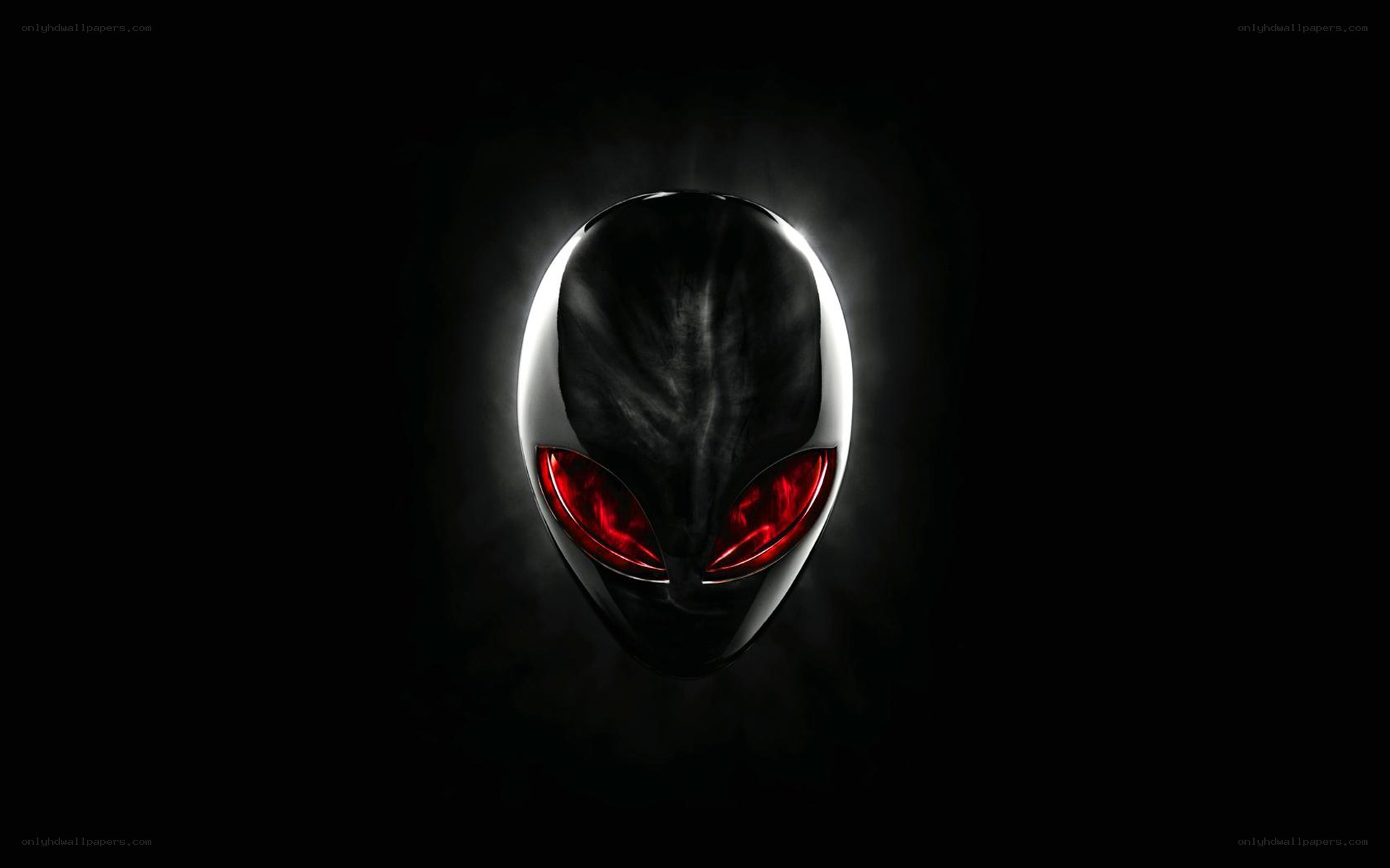 Alien head logo with red eyes
