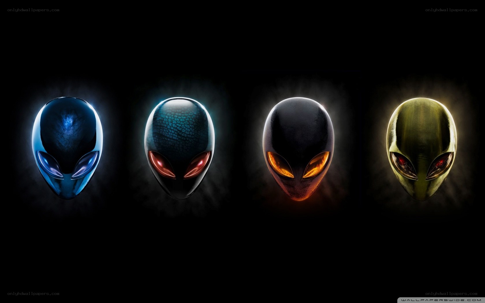 Alien head logos in various colors