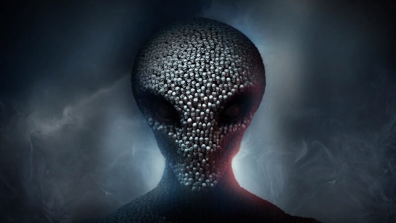 Alien Head Made of Skulls — Gray