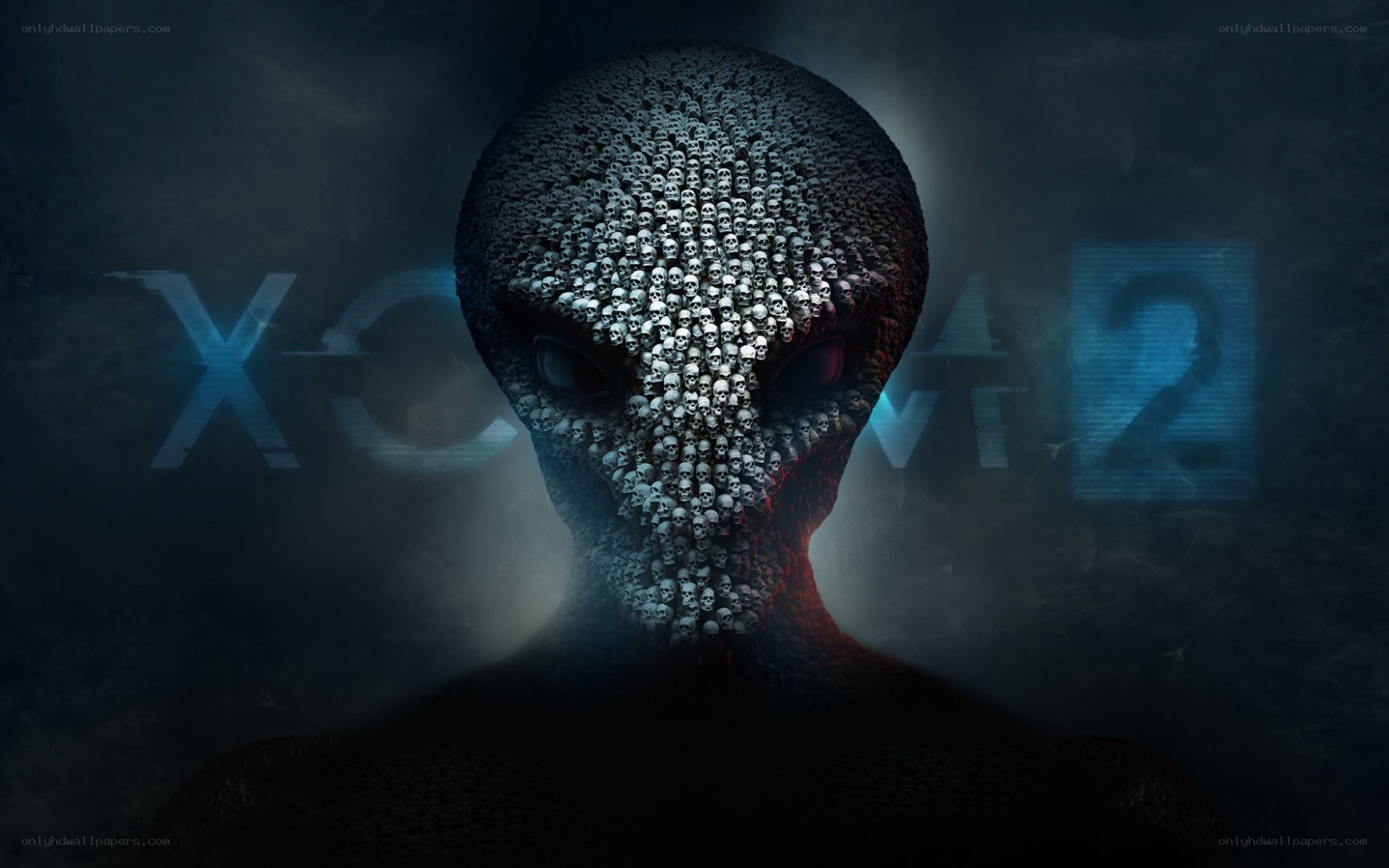 alien head made of skulls