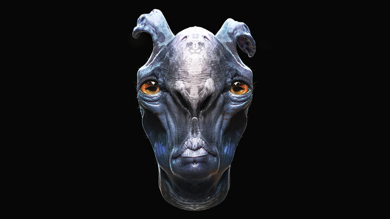 Alien Head Sculpture — Blue