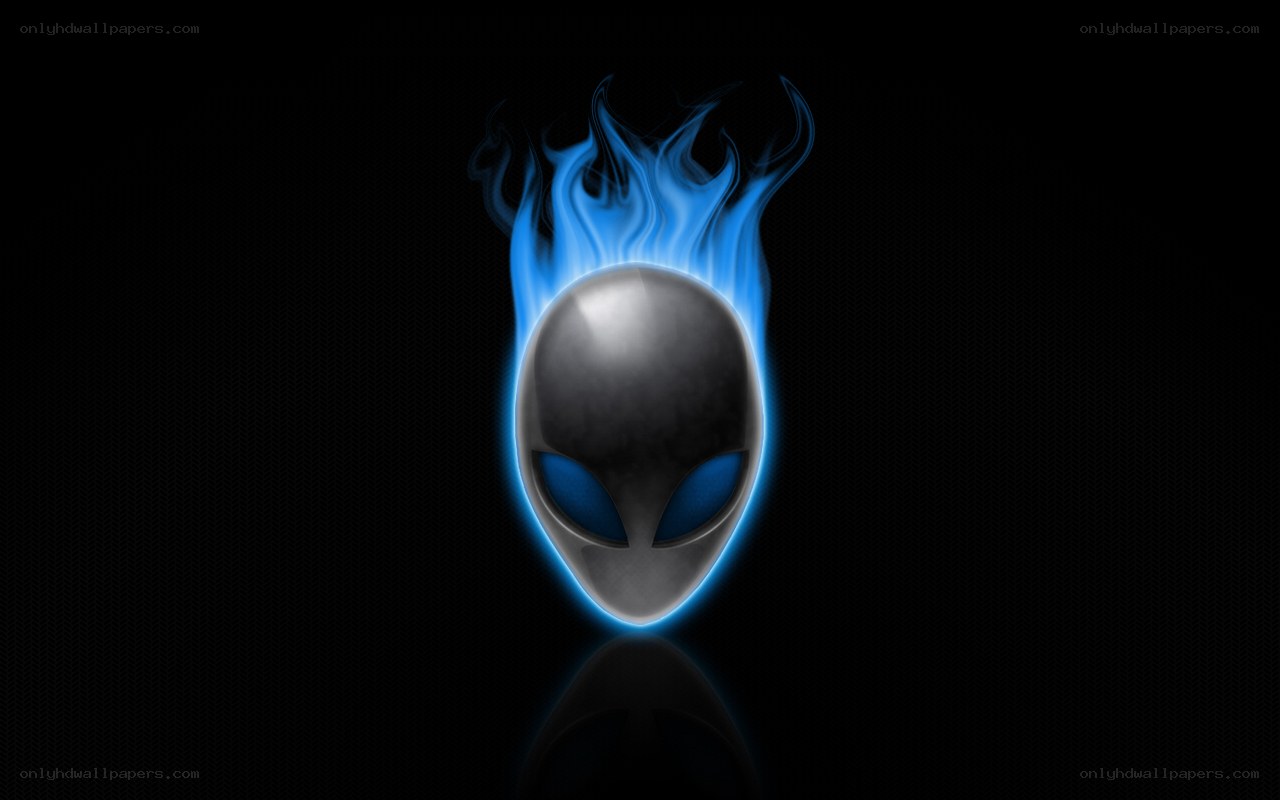Alien head with blue flames