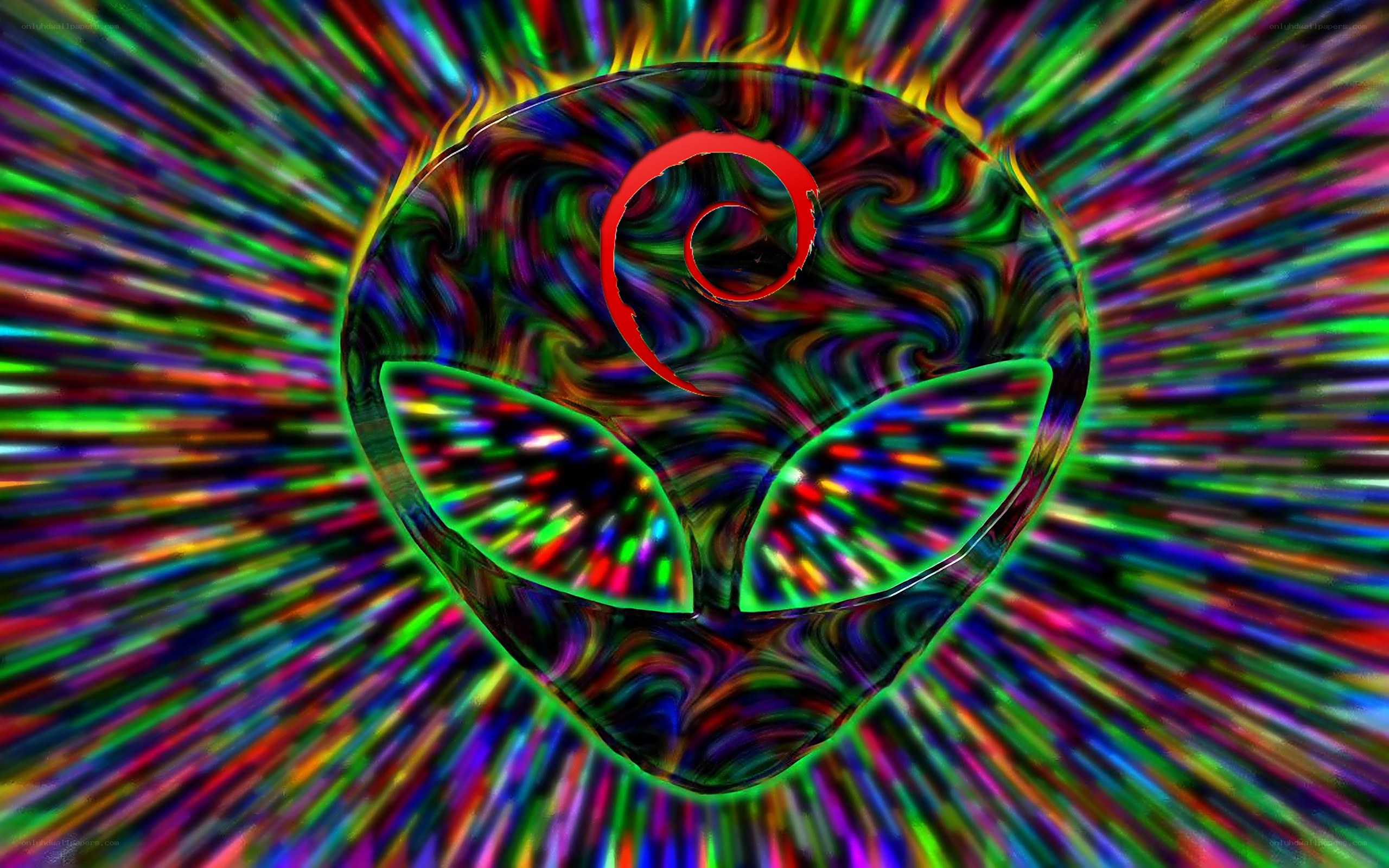 Alien head with Debian logo