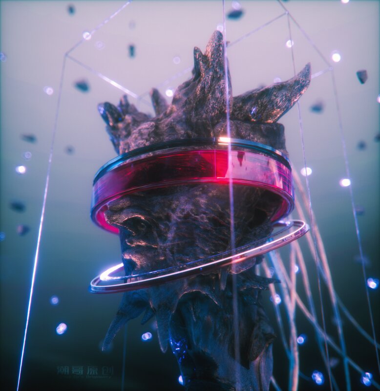 Alien Head with Glowing Rings