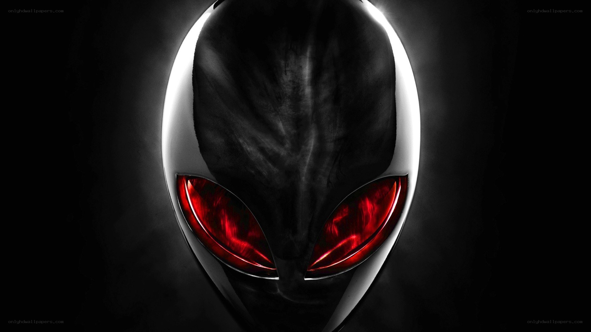 Alien head with red eyes