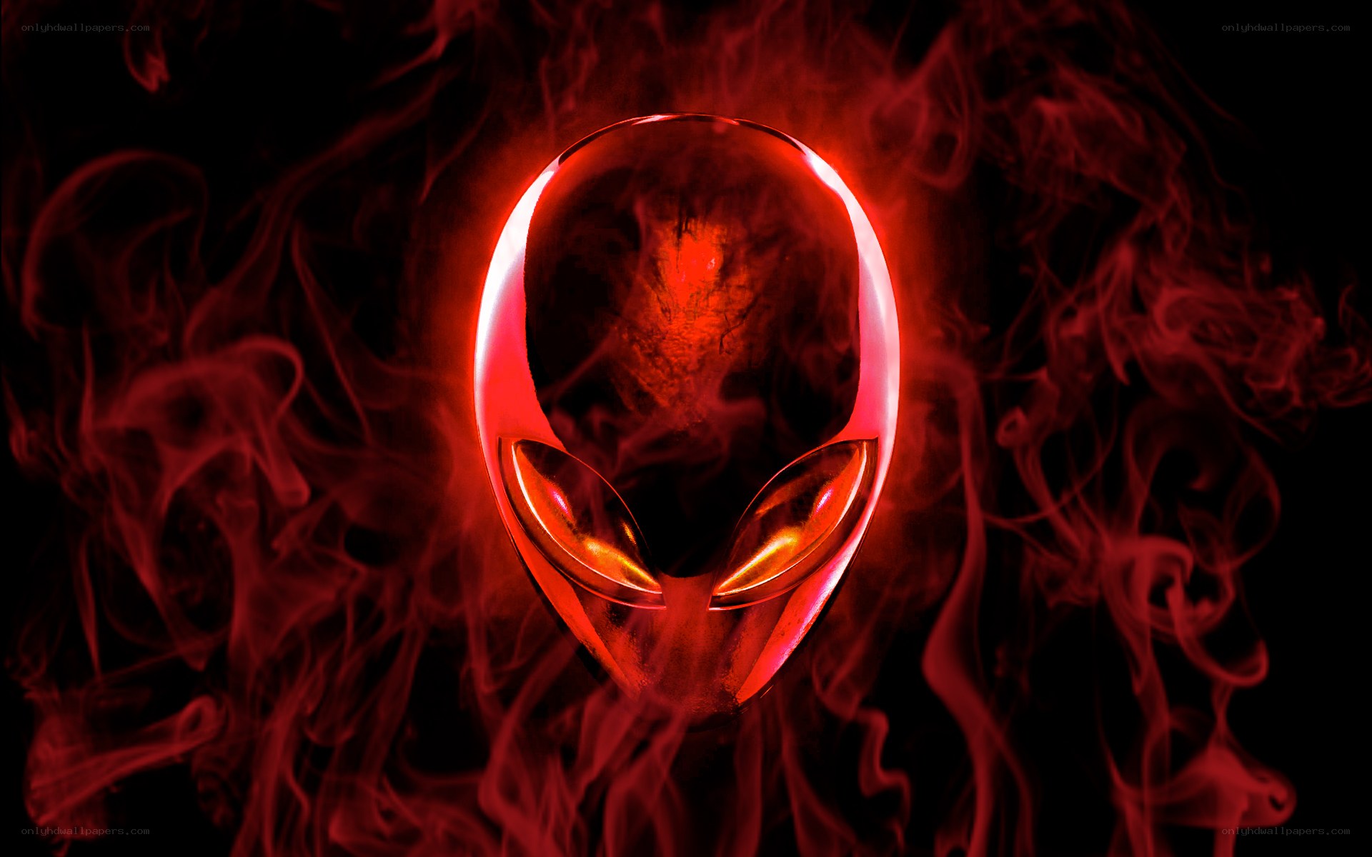 Alien head with red smoke