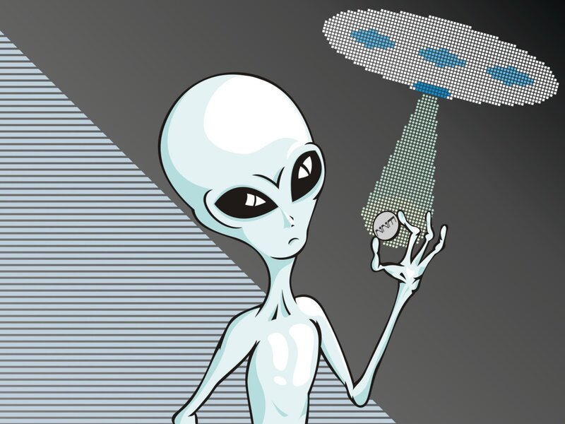 Alien Holding a Coin