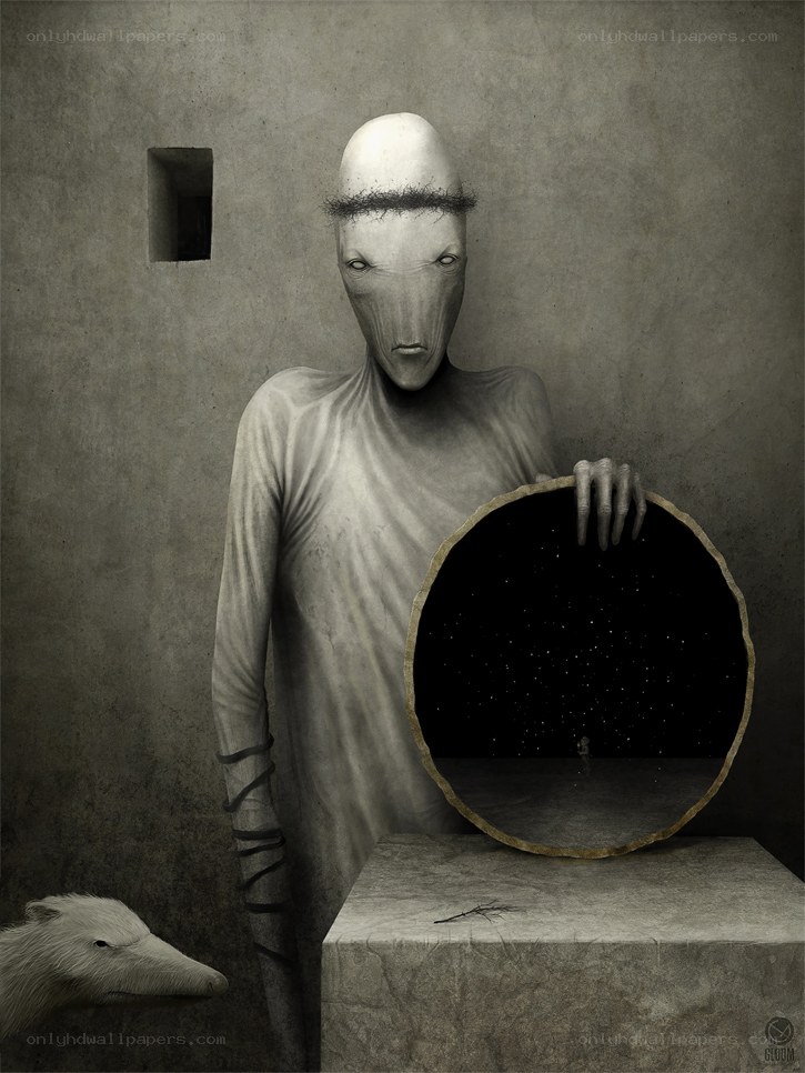 alien holding a portal