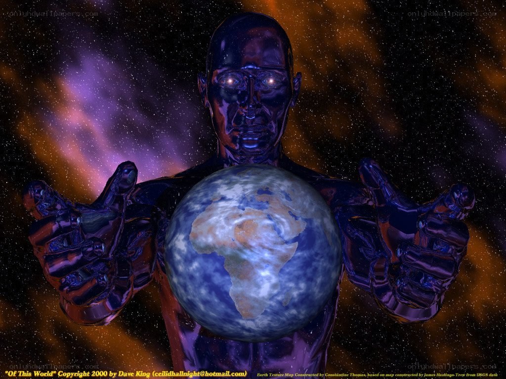 alien holding earth in space